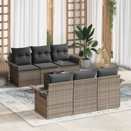 Ensemble de canapé de jardin avec coussin 7 pcs Gris polyrotin 626384626384