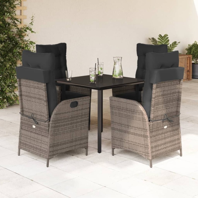Ensemble à manger de jardin 5 pcs coussins gris résine tressée 626385626385