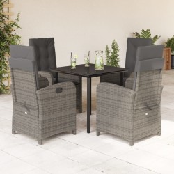 Ensemble à manger de jardin 5 pcs coussins gris résine tressée 626386626386
