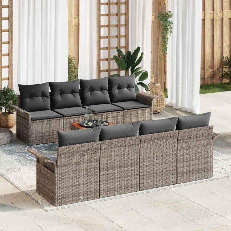 Ensemble de canapé de jardin avec coussin 9 pcs Gris polyrotin 626388626388