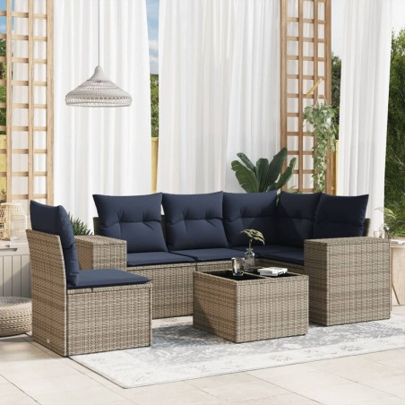 Ensemble de canapé de jardin 6 pcs avec coussins gris résine tressée 626390626390