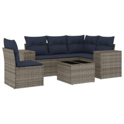 Ensemble de canapé de jardin 6 pcs avec coussins gris résine tressée 626390626390