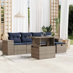 Ensemble de canapé de jardin 6 pcs avec coussins gris résine tressée 626394626394