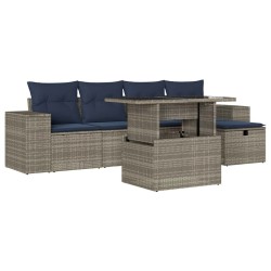 Ensemble de canapé de jardin 6 pcs avec coussins gris résine tressée 626394626394
