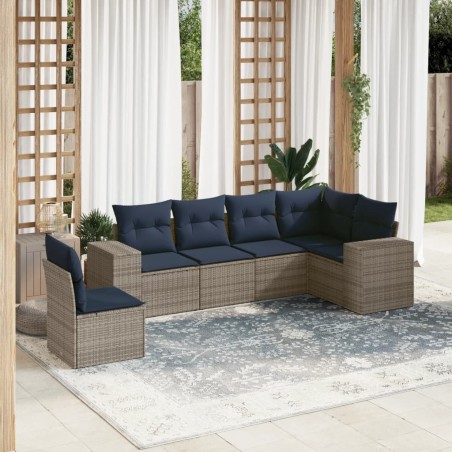 Ensemble de canapé de jardin 6 pcs avec coussins gris résine tressée 626397626397