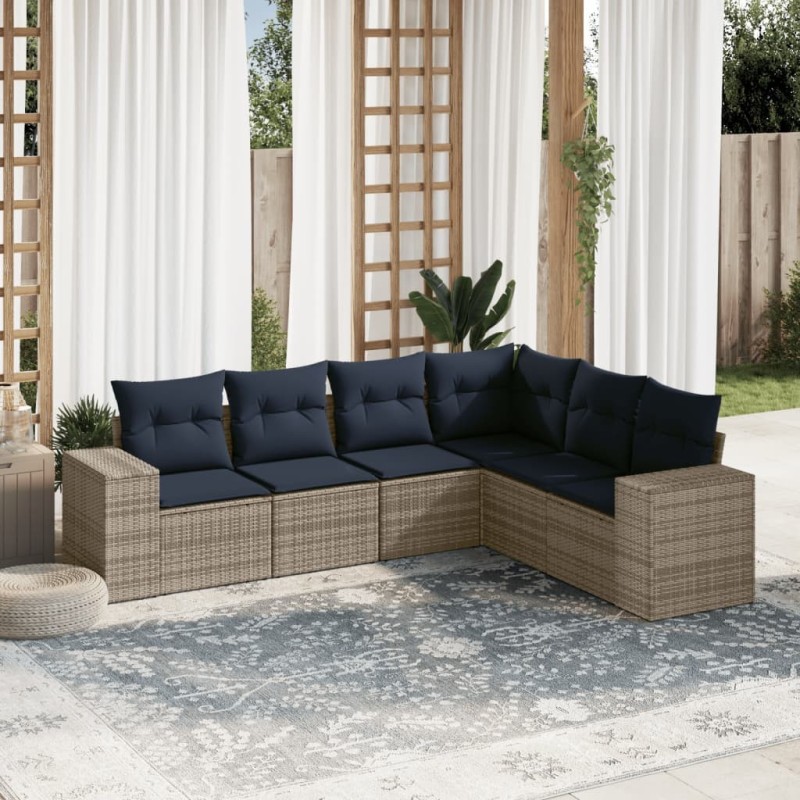Ensemble de canapé de jardin 6 pcs avec coussins gris résine tressée 626402626402
