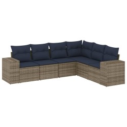 Ensemble de canapé de jardin 6 pcs avec coussins gris résine tressée 626402626402