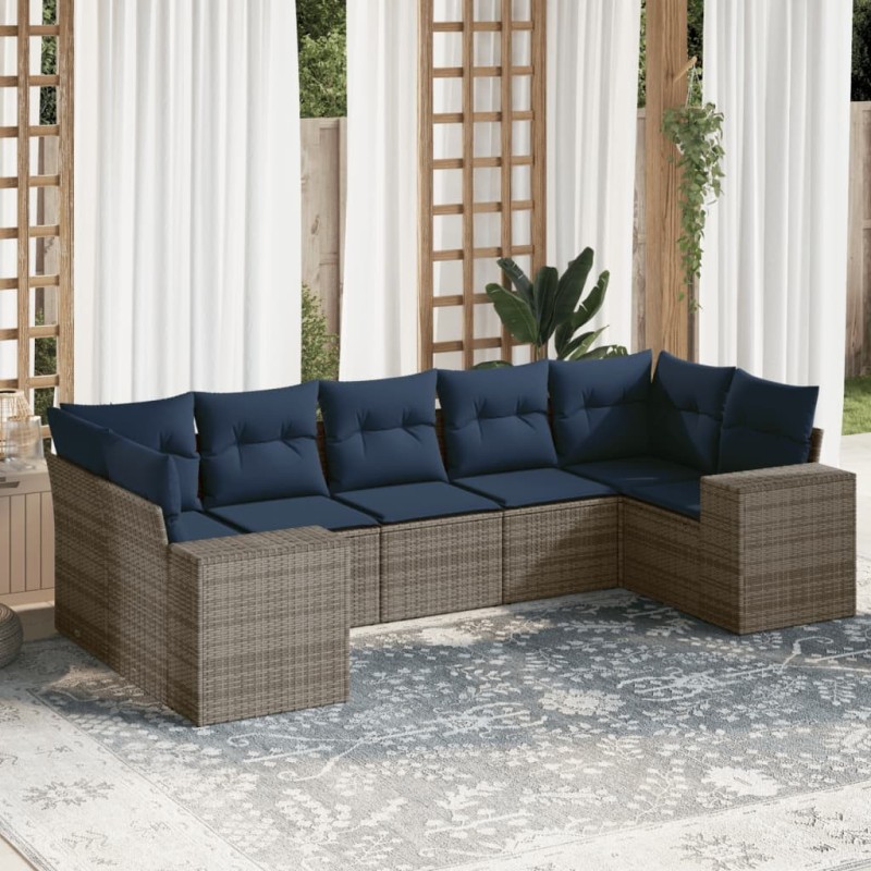 Ensemble de canapé de jardin 7 pcs avec coussins gris résine tressée 626403626403