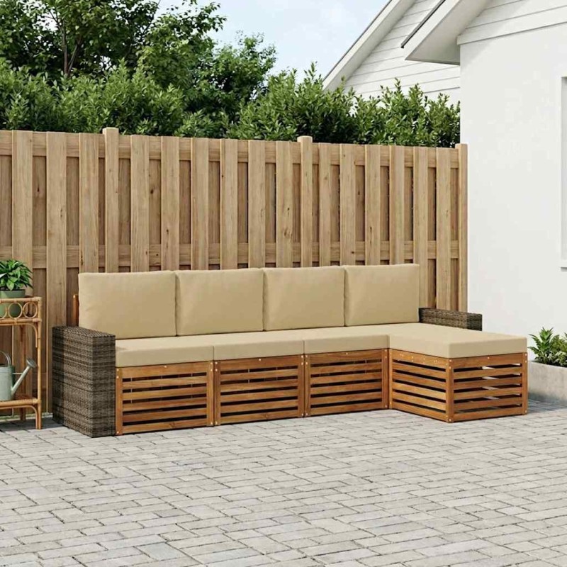 Ensemble de canapés d'extérieur 5 pcs Naturel et Beige 626416626416