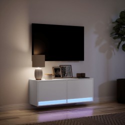 Meuble TV mural avec lumières LED blanc 100x31x35 cm 626418626418