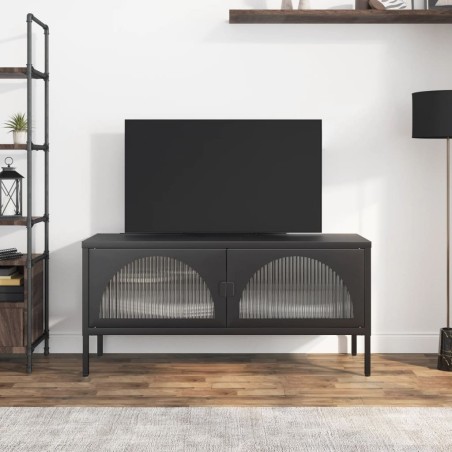Meuble TV noir 105x35x50 cm verre et acier 626424626424