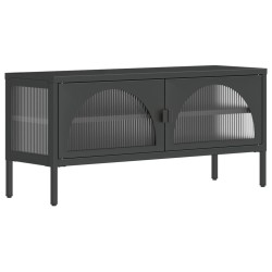 Meuble TV noir 105x35x50 cm verre et acier 626424626424