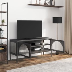 Meuble TV noir 105x35x50 cm verre et acier 626424626424