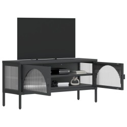Meuble TV noir 105x35x50 cm verre et acier 626424626424