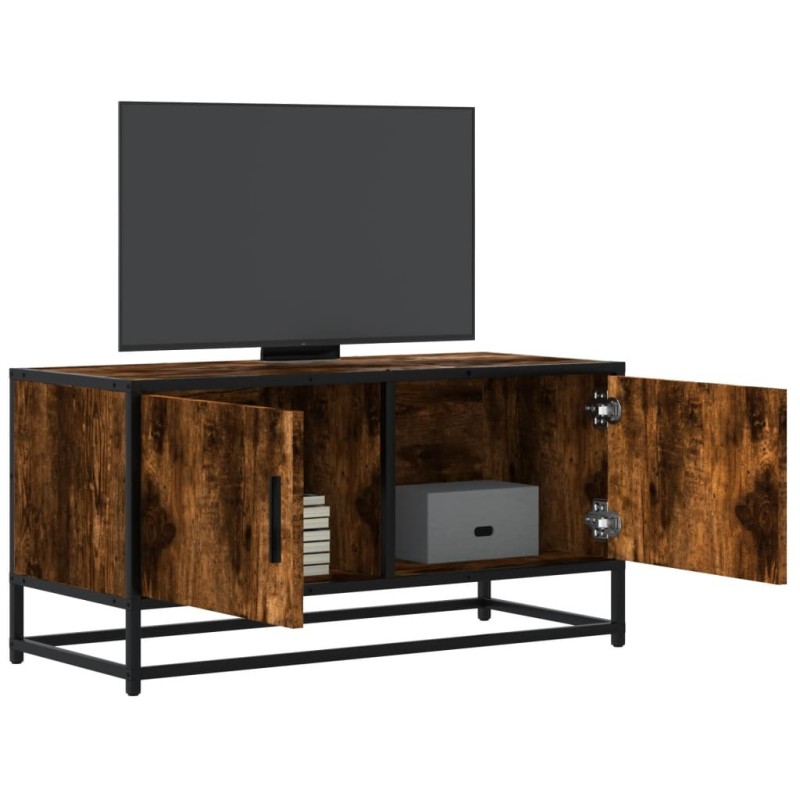 Meuble TV chêne fumé 80x34,5x40 cm bois d'ingénierie et métal 626436626436