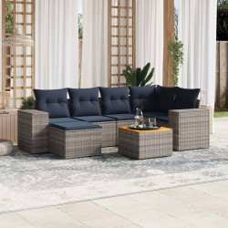 Ensemble de canapé de jardin 7 pcs avec coussins gris résine tressée 626448626448
