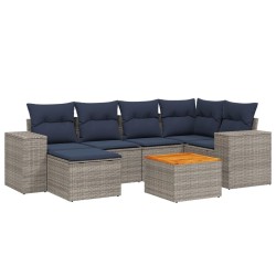 Ensemble de canapé de jardin 7 pcs avec coussins gris résine tressée 626448626448