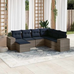 Ensemble de canapé de jardin 7 pcs avec coussins gris résine tressée 626450626450