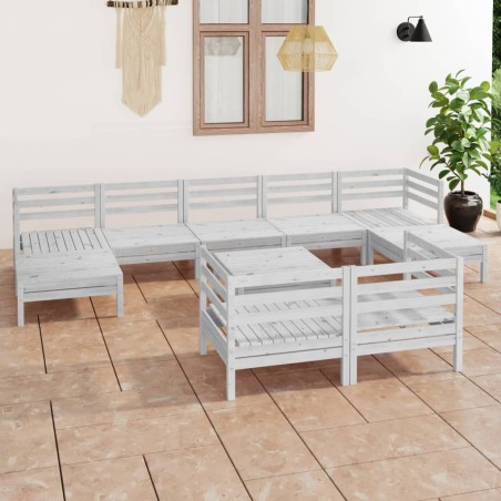 Salon de jardin 10 pcs Blanc Bois de pin massif 626453626453
