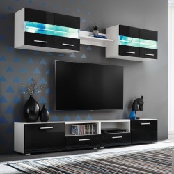 Ensemble mural pour TV 5 pcs avec lumières LED Noir brillant 626458626458