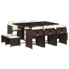 Ensemble à manger de jardin et coussins 11 pcs marron rotin 626467626467