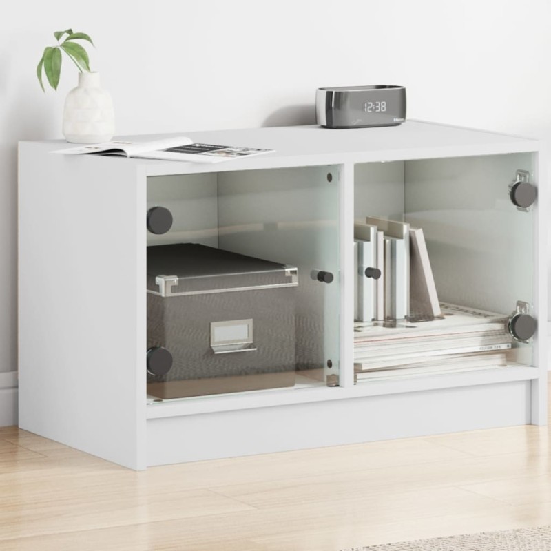 Meuble TV avec portes en verre blanc 68x37x42 cm 626482626482