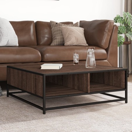 Table basse chêne marron 80x80x30 cm bois d'ingénierie et métal 626485626485