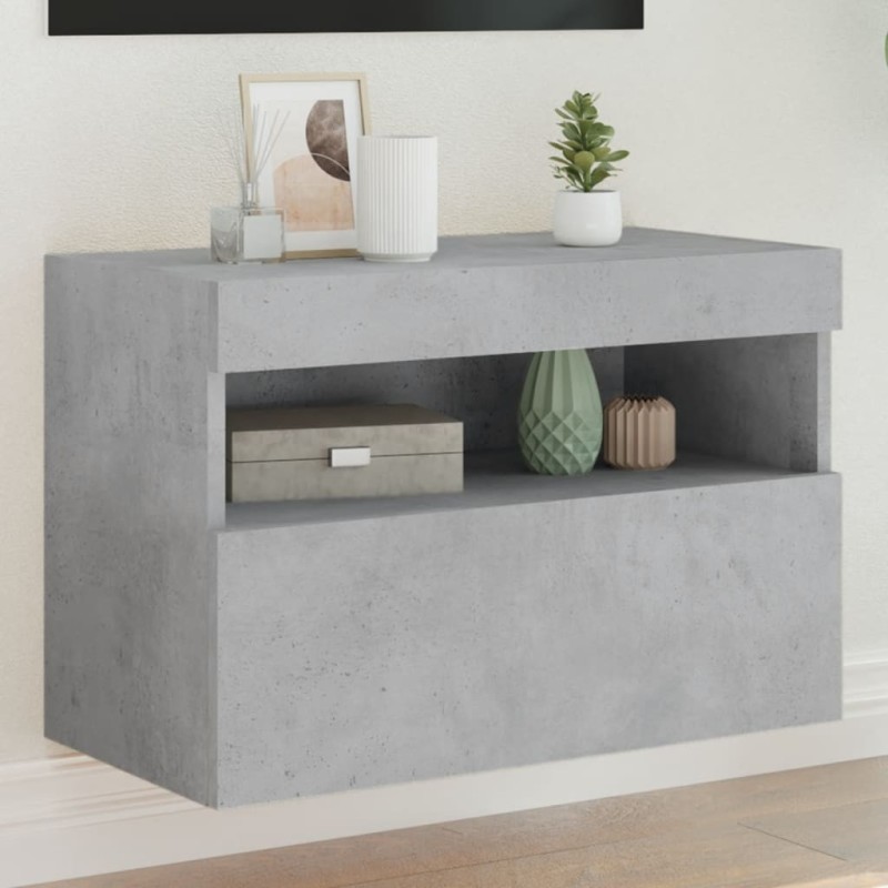 Meuble TV mural avec lumières LED gris béton 60x30x40 cm 626507626507
