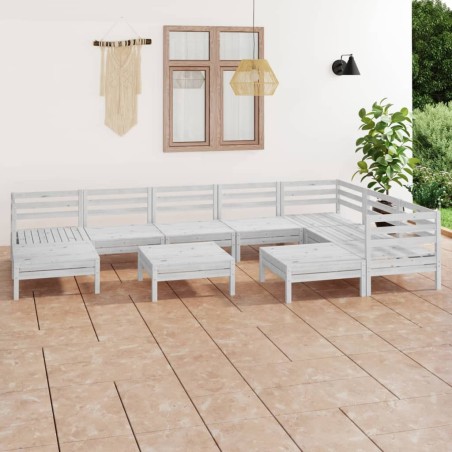Salon de jardin 10 pcs Bois de pin massif Blanc 626526626526