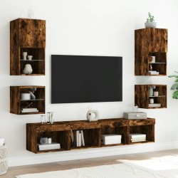 Meuble TV mural avec lumières LED chêne fumé 30x28,5x30 cm 626546626546