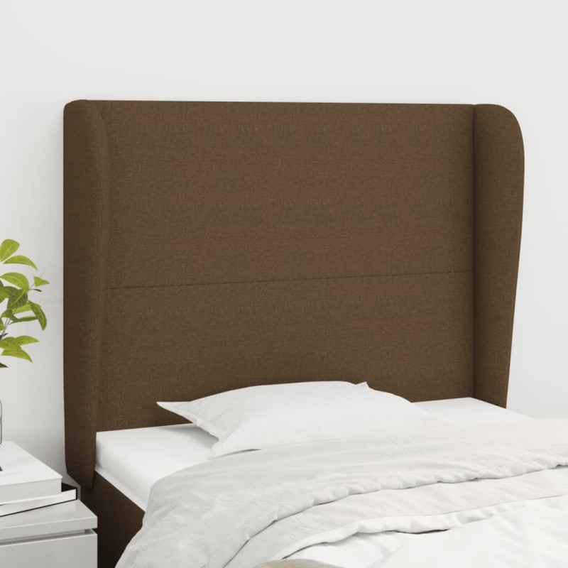 Tête de lit avec oreilles Marron foncé 103x23x118/128 cm Tissu 626547626547