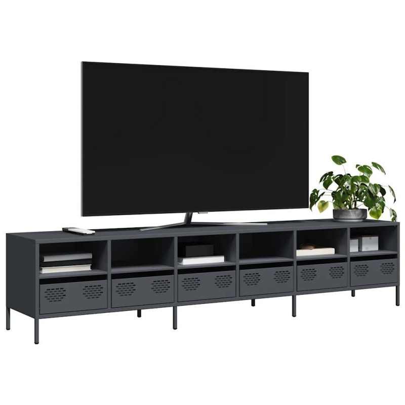 Meuble TV anthracite 202x39x43,5 cm acier laminé à froid 626549626549