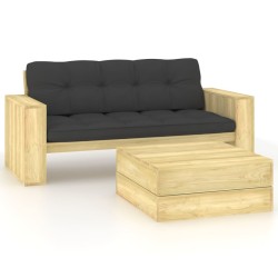Salon de jardin 2 pcs avec coussins bois de pin imprégné 626552626552