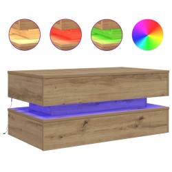 Table basse avec lumières LED chêne artisanal 90x50x40 cm 626555626555