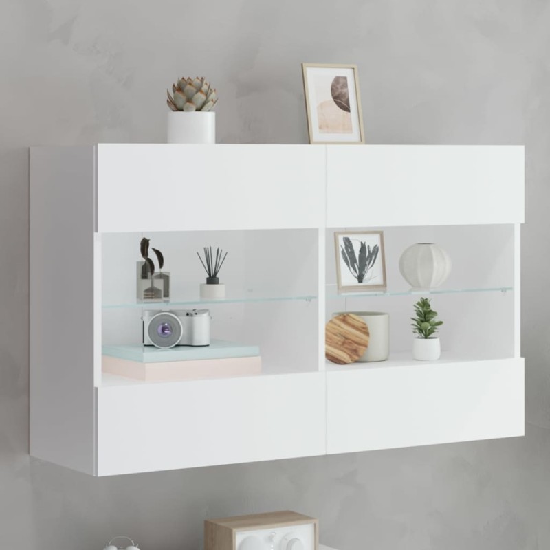 Meuble TV mural avec lumières LED blanc 98,5x30x60,5 cm 626568626568