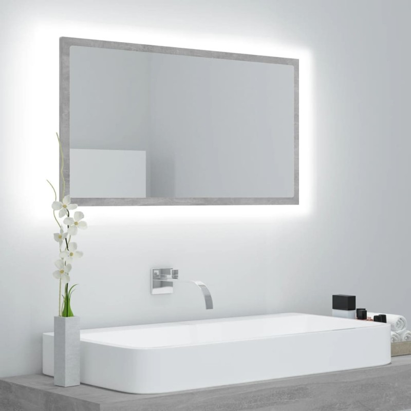 Miroir à LED de salle de bain Gris béton 80x8,5x37 cm Acrylique 626573626573