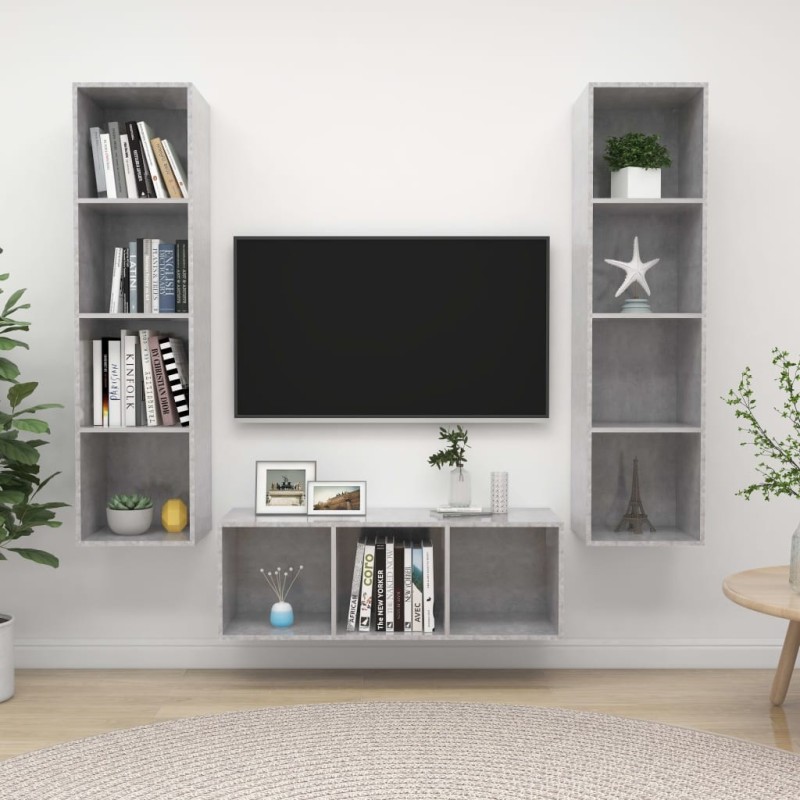 Ensemble de meuble TV 3 pcs Gris béton Bois d'ingénierie 626604626604
