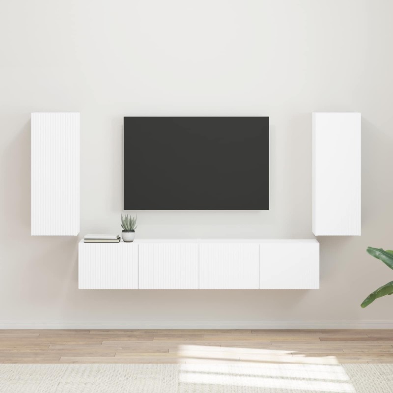 Ensemble de meuble TV mural 4 pcs Blanc Bois d'ingénierie 626605626605