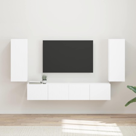 Ensemble de meuble TV mural 4 pcs Blanc Bois d'ingénierie 626605626605
