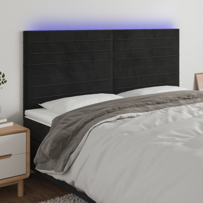 Tête de lit à LED Noir 200x5x118/128 cm Velours 626609626609