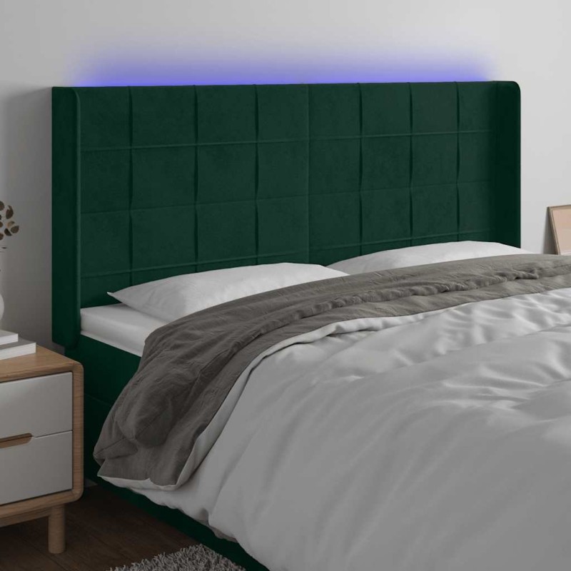Tête de lit à LED Vert foncé 163x16x118/128 cm Velours 626623626623