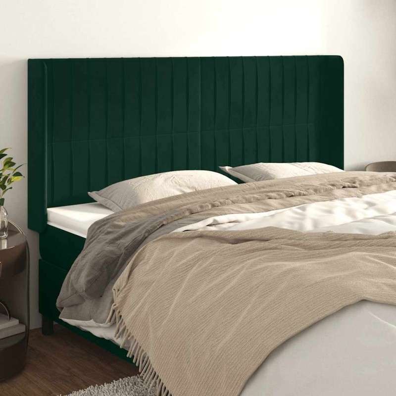 Tête de lit avec oreilles Vert foncé 163x16x118/128 cm Velours 626647626647
