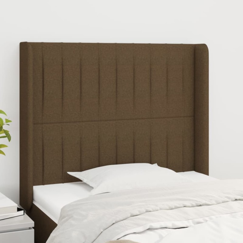 Tête de lit avec oreilles Marron foncé 103x16x118/128 cm Tissu 626654626654