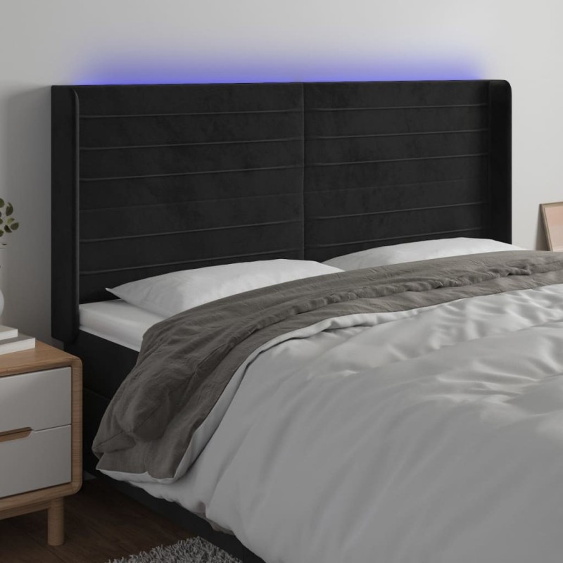 Tête de lit à LED Noir 203x16x118/128 cm Velours 626657626657