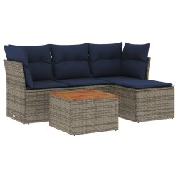Ensemble de canapé de jardin 5 pcs avec coussins gris résine tressée 626658626658