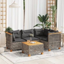 Salon de jardin 5 pcs avec coussins gris résine tressée 626663626663