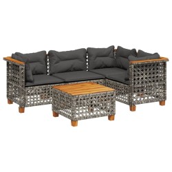 Salon de jardin 5 pcs avec coussins gris résine tressée 626663626663