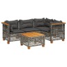 Salon de jardin 5 pcs avec coussins gris résine tressée 626663626663
