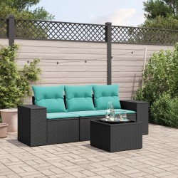 Ensemble de canapé de jardin 4 pcs avec coussins noir résine tressée 626675626675