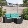 Ensemble de canapé de jardin 4 pcs avec coussins noir résine tressée 626675626675